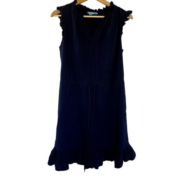 Draper James navy blue flutter sleeve v-neck sundress drawstring waist cotton M - Picture 1 of 8